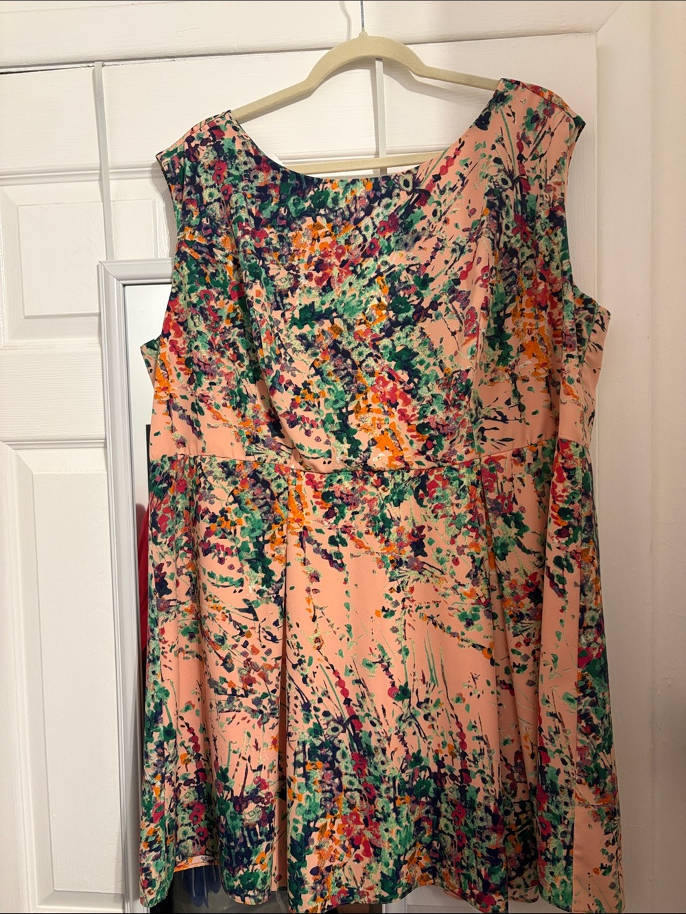 Sleeveless Peach Floral Splash Fit & Flare Mini Dress Size 3X